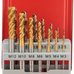 Набор метчиков машинных M3 -M12 HSSE-TiN DIN371/376 (C/2,5P, R45, + сверла) 14пр H-Tools 245052THT