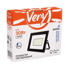 89-0-653 Прожектор светодиодный 30Вт, IP65, 6500K, черный Very