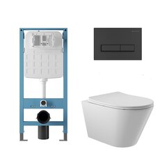 Aqueduto AQDS347T AQD комплект: TECNICA Novo Система инсталляции для подвесного унитаза, RETANGULO Панель смыва, черный матовый, CONE Tornado Унитаз подвесной 525*360 безободковый, Tornado, сиденье с микролифтом, белый глянцевый фото