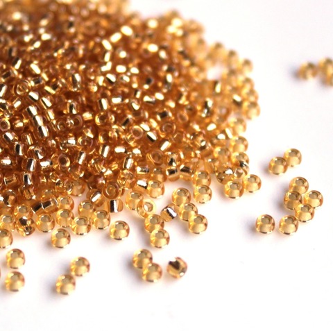 RR-0003 Бисер круглый Миюки 11/0 Золотистый прозрачный с серебристой линией внутри /Miyuki round 11/0 Silverlined gold