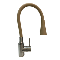 Смеситель для кухни с гибким силиконовым изливом Accoona бежевый+сатин