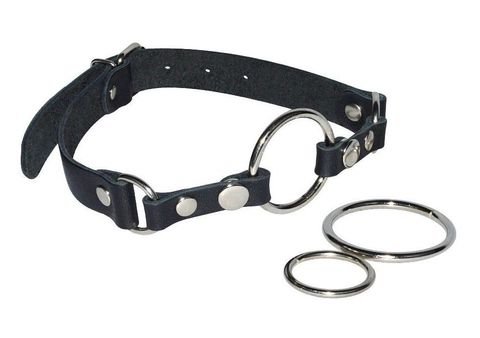 Черный кожаный кляп с 3 сменными кольцами - Sitabella BDSM accessories 3392-1