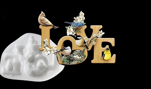 Силиконовый молд № 489 LOVE ( с птицами)