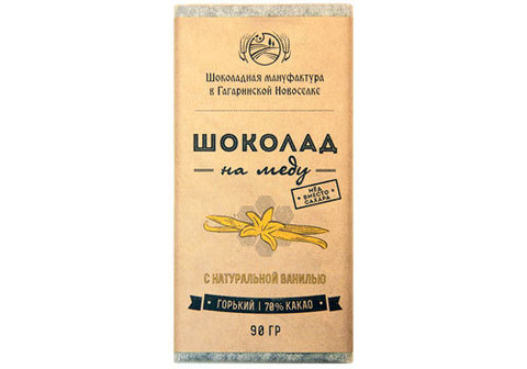 Горький шоколад на меду с ванилью, 90г