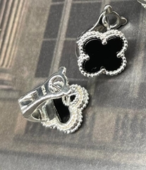 55135 - Серьги Trendy клевер из стали (lux) с агатом на английском замке