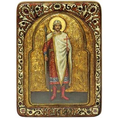 Инкрустированная живописная икона Святой благоверный князь Борис 29х21см на натуральном дереве в подарочной коробке