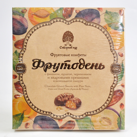Конфеты Фрутодень с кедровыми орешками в шоколадной глазури Сибирский Кедр 120 г
