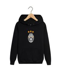 Толстовка черная с капюшоном (худи, кенгуру) и принтом FC Juventus (ФК Ювентус) 001