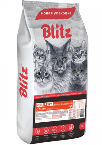 Blitz Classic Poultry для кошек сухой с домашней птицей (10 кг)