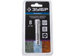 ЗУБР АВК, d 8 мм, (HEX 1/4?, 15 мм кромка), вакуумное алмазное трубчатое сверло, Профессионал (29865-08)