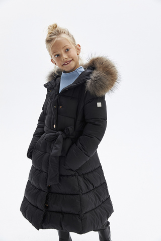 Черное приталенное пальто PULKA 128-164