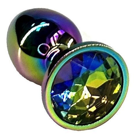 Анальная пробка цвета неохром с радужным кристаллом - 7 см. - Kanikule Kanikule anal plugs AP-AL001R-S