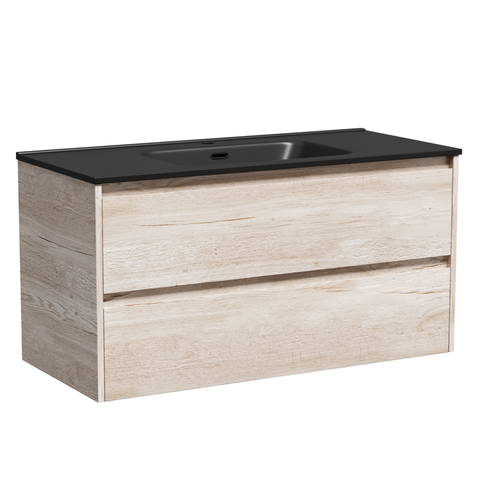 Sancos LB100EG Тумба подвесная Libra 990х450х500 c двумя ящиками оснащенными доводчиками скрытого монтажа с системой Soft close (плавного закрывания), c фрезерованными ручками по всей длине фасада, дуб галифакс натуральный
