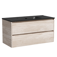Sancos LB100EG Тумба подвесная Libra 990х450х500 c двумя ящиками оснащенными доводчиками скрытого монтажа с системой Soft close (плавного закрывания), c фрезерованными ручками по всей длине фасада, дуб галифакс натуральный фото
