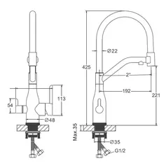Смеситель для кухни с подключением фильтра BELZ B78815-1 нержавеющая сталь, сатин