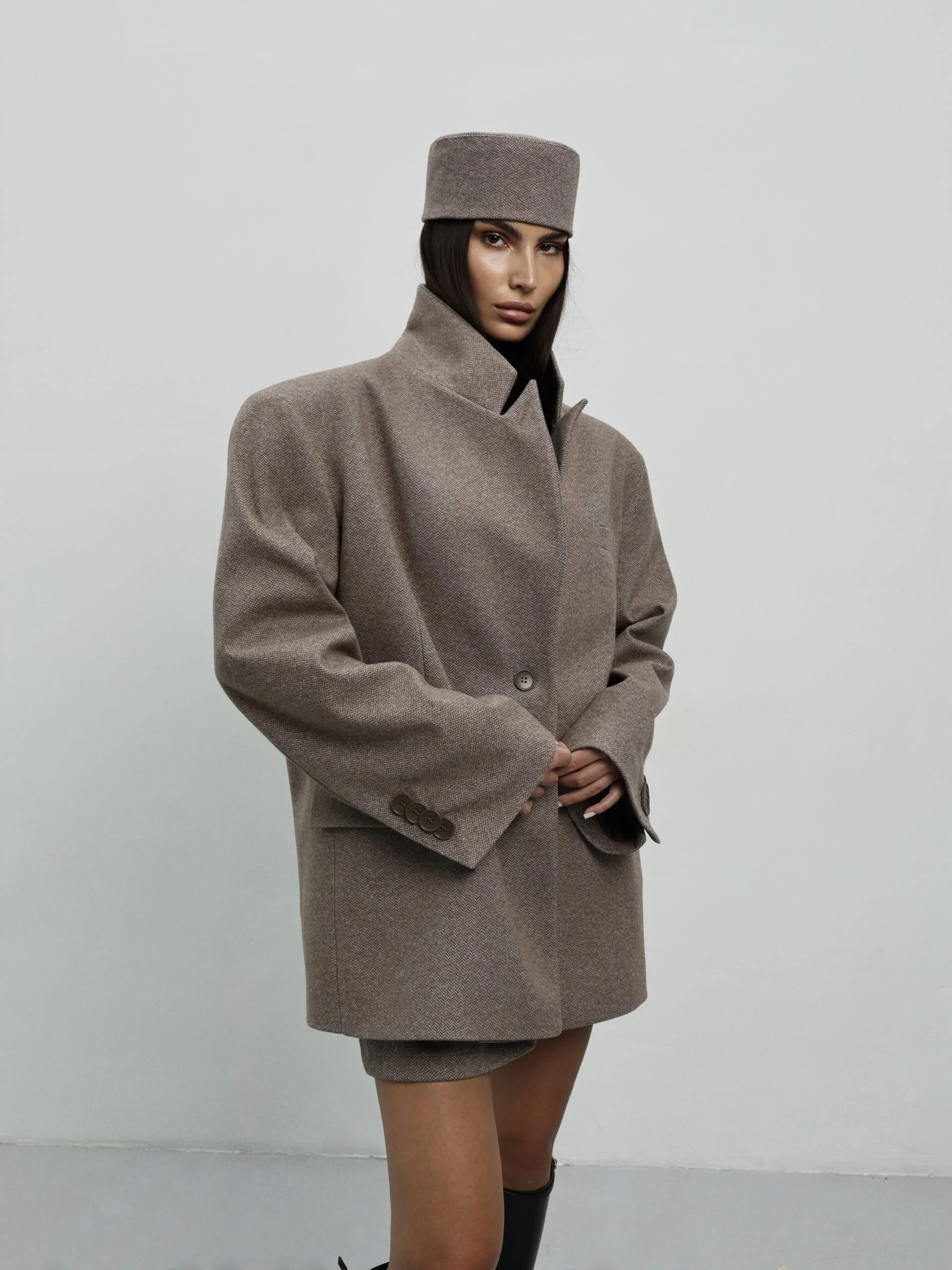 Пиджак оверсайз с объемными плечами, Коричневый