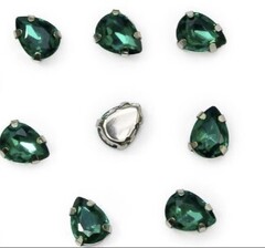 Стразы пришивные стекло в оправе, р. 8*6 мм, изумрудный