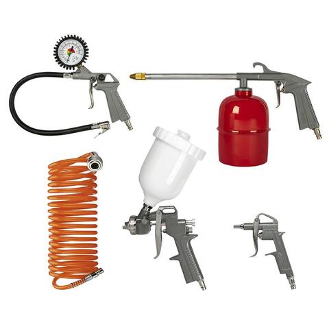 Набор пневмоинструментов QUATTRO ELEMENTI 5 шт, краскопульт, шланг 5м, пистолеты для мови (771-138)