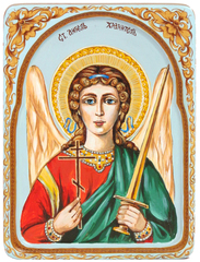 Рукописная икона Ангел Хранитель на кипарисе 20х15см в резном киоте 20х15см в резном киоте