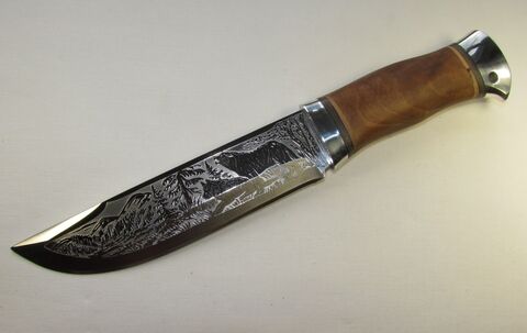 Нож кованый НС-06 Волки (40Х10С2М) гравировка, алюминиевые вставки (Златоуст)