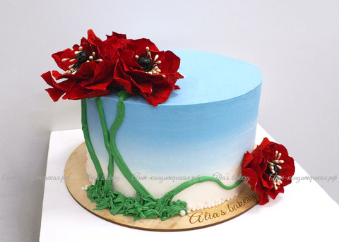 Экстравагантный темно-синий торт Женщине на юбилей 55 лет