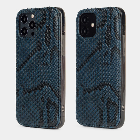 Накладка для iPhone 12/12Pro из кожи питона, синего цвета
