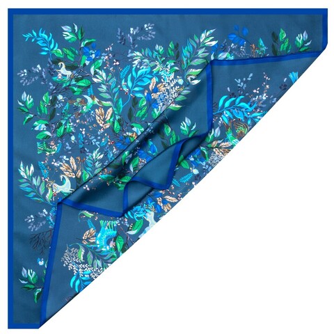 Шелковый платок 90x90 Mollen Таинственный лес темно-бирюзовый