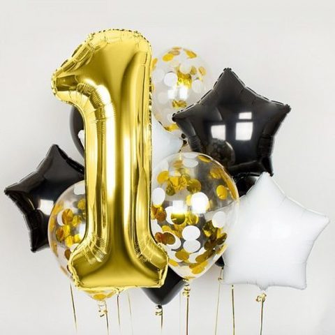 Облако из воздушных шаров На день рождения с цифрой золото