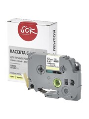 Кассета с лентой S'OK by Sakura Printing TZEC31 для Brother,  черный на желтом, 12мм, 8м , наклейка