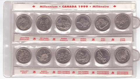 (UNC) Канада 25 центов, набор "12 месяцев" (миллениум) 1999 год