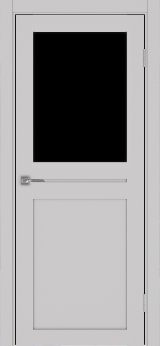 Дверь межкомнатная Оптима Порте Турин 520.211, цвет пепельный, экошпон, стекло лакобель черное