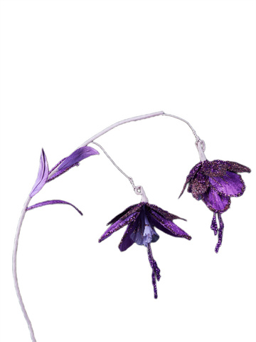 Веточка с цветами фуксии 28х51см ChristmasDeLuxe фиолетовая