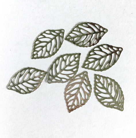 Лист металлический ажурный, подвеска, филигрань, 24х14 мм, цвет серебро
