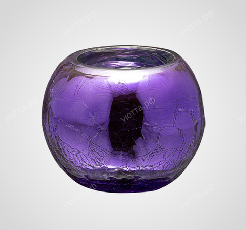 Подсвечник стеклянный кракелюр (Высота 8,5 см) - Фиолетовый