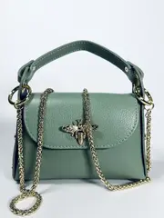 Женская сумочка с застежкой-пчелкой из натуральной кожи мятного цвета