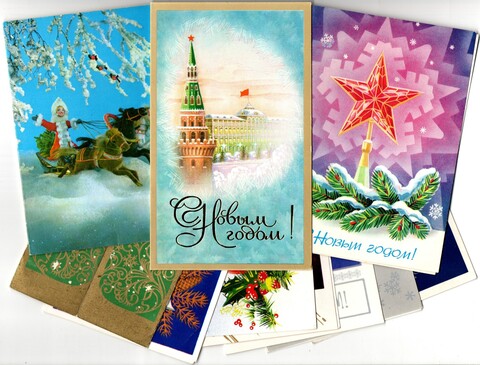 Подборка двойных поздравительных открыток — 10 штук— разные художники — чистые, без повторов