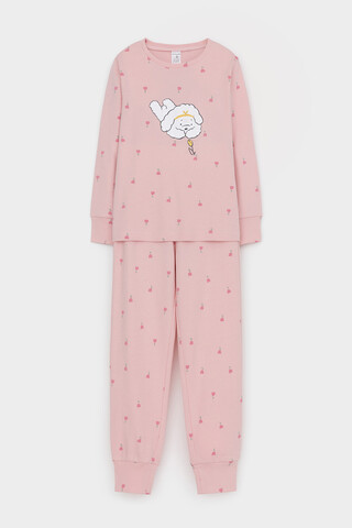 пижама  для девочки  К 1621/розовый жемчуг,цветочная поляна