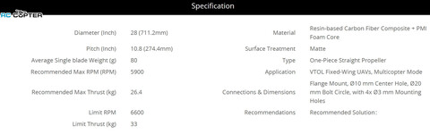 Пропеллер карбоновый VZ 28x10.8 T-Motor (пара)