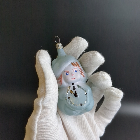 Ёлочная игрушка "Паж" из набора "Хрустальный башмачок", стекло, подвесная, ручная роспись, винтаж 1970-1980 гг