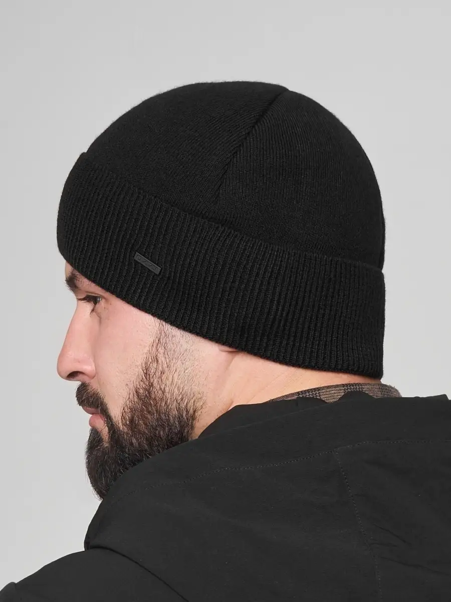 Шапка мужская зимняя шерстяная вязаная с отворотом