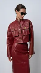 Куртка кожаная с карманами шалевый воротник