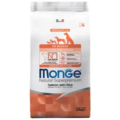 Корм для щенков Monge Dog Speciality Line Monoprotein Puppy&Junior, из лосося с рисом 2,5 кг