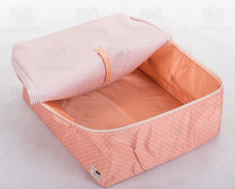 Мягкий большой кофр для объемных вещей, XL, 63*48*28 см (розовый в горошек)