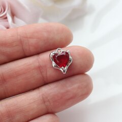 Подвеска Сердце с фианитом 13*11 мм, красный, родий, П310
