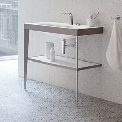 Duravit XViu Консоль напольная, 850x800x480мм с полкой, с раковиной без перелива, 2 отв., цвет: champagne matt/white  high gloss lacquer XV4715EB185 фото