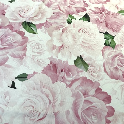 Ткань шелк матовый  с эластаном розовыми розами 1099