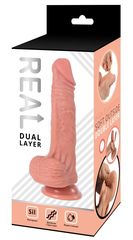 Телесный фаллоимитатор-реалистик с мошонкой Real Dual Layer - 20 см. - 