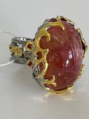 Салоу-турмалин (серебряное кольцо с позолотой)