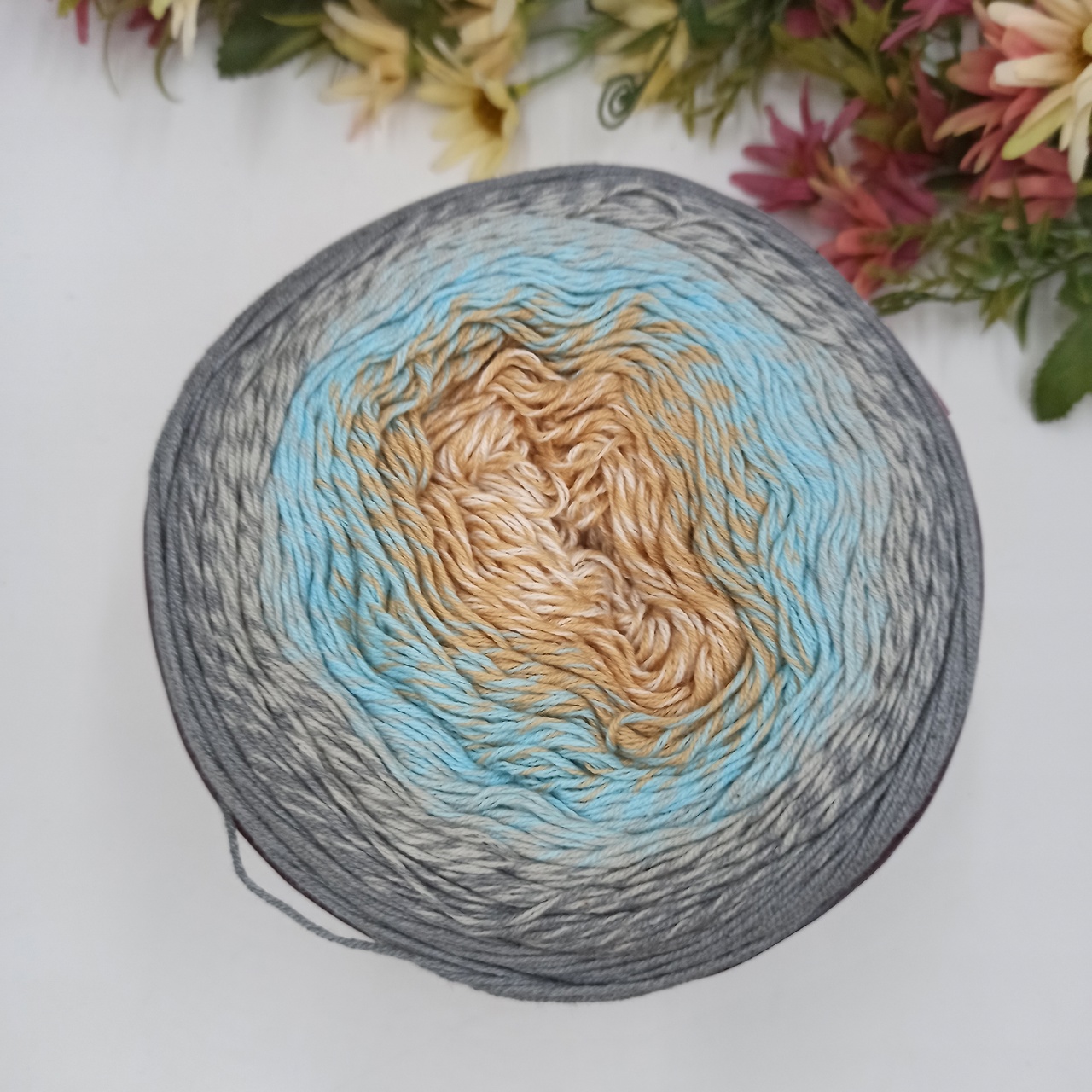 Хлопок секционного окрашивания  Flowers Yarn art 268, Турция Серый-голубой-песок