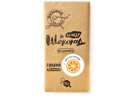 Шоколад на меду "С апельсином" Поздний Завтрак, 90г